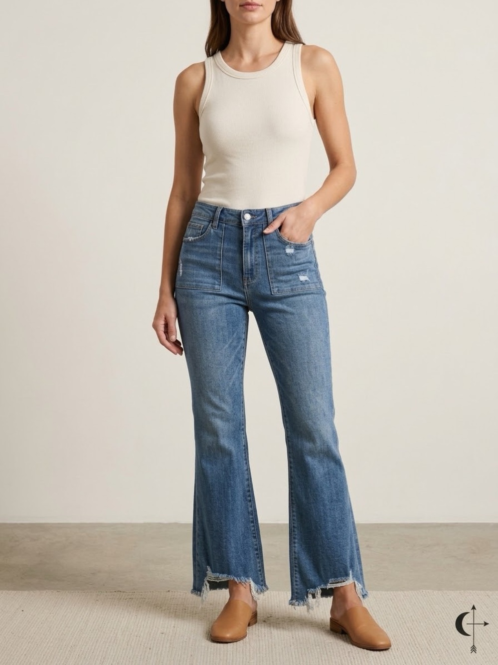 Artemis Vintage - High Rise Holly Flare Jeans Dark Wash Raw Hem Sz 11/29